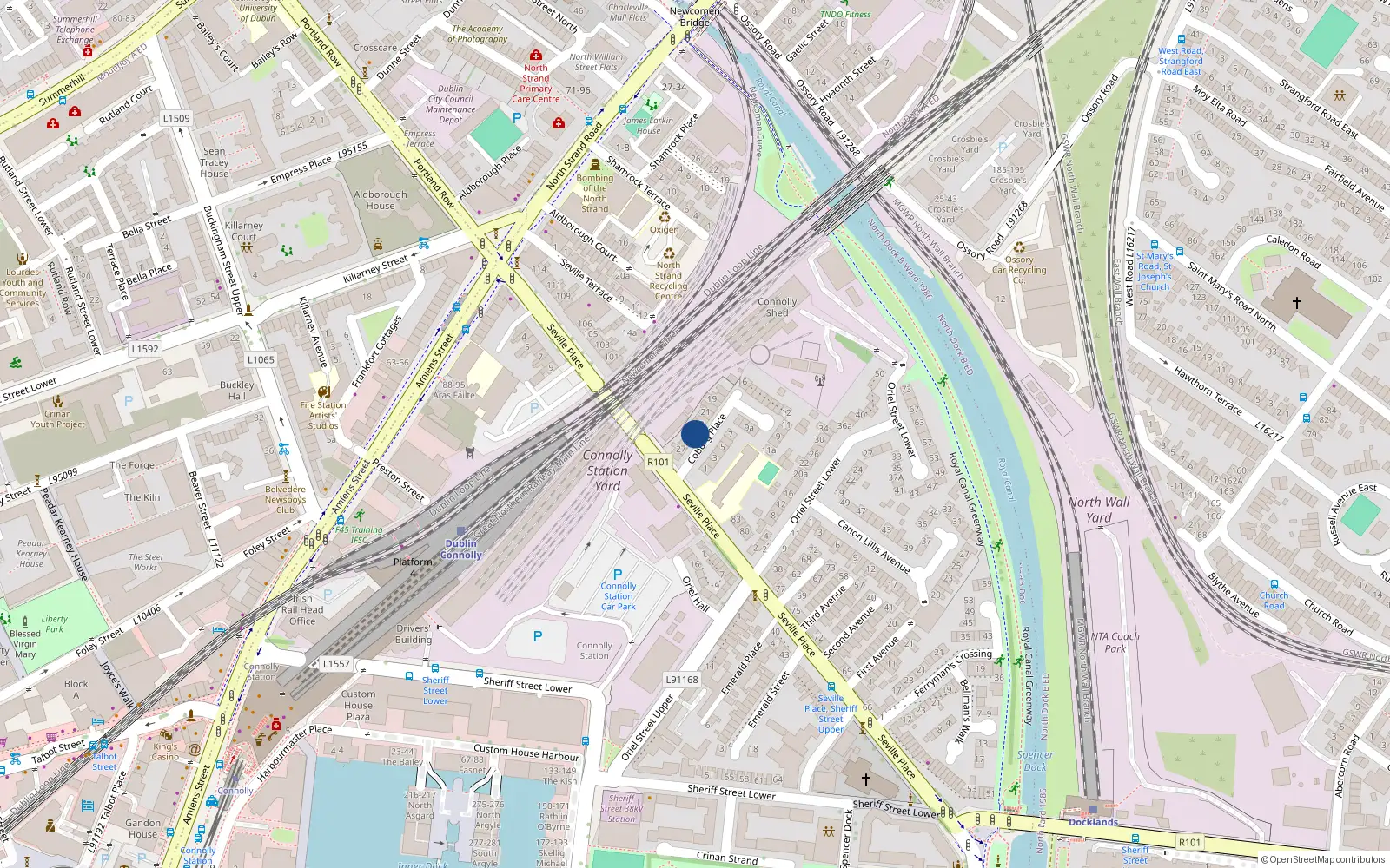 Overhead map showing the location of 25 Coburg Place, Dublin 1