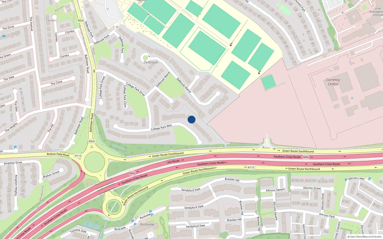 Overhead map showing the location of 25 College Park Way, Dublin 16