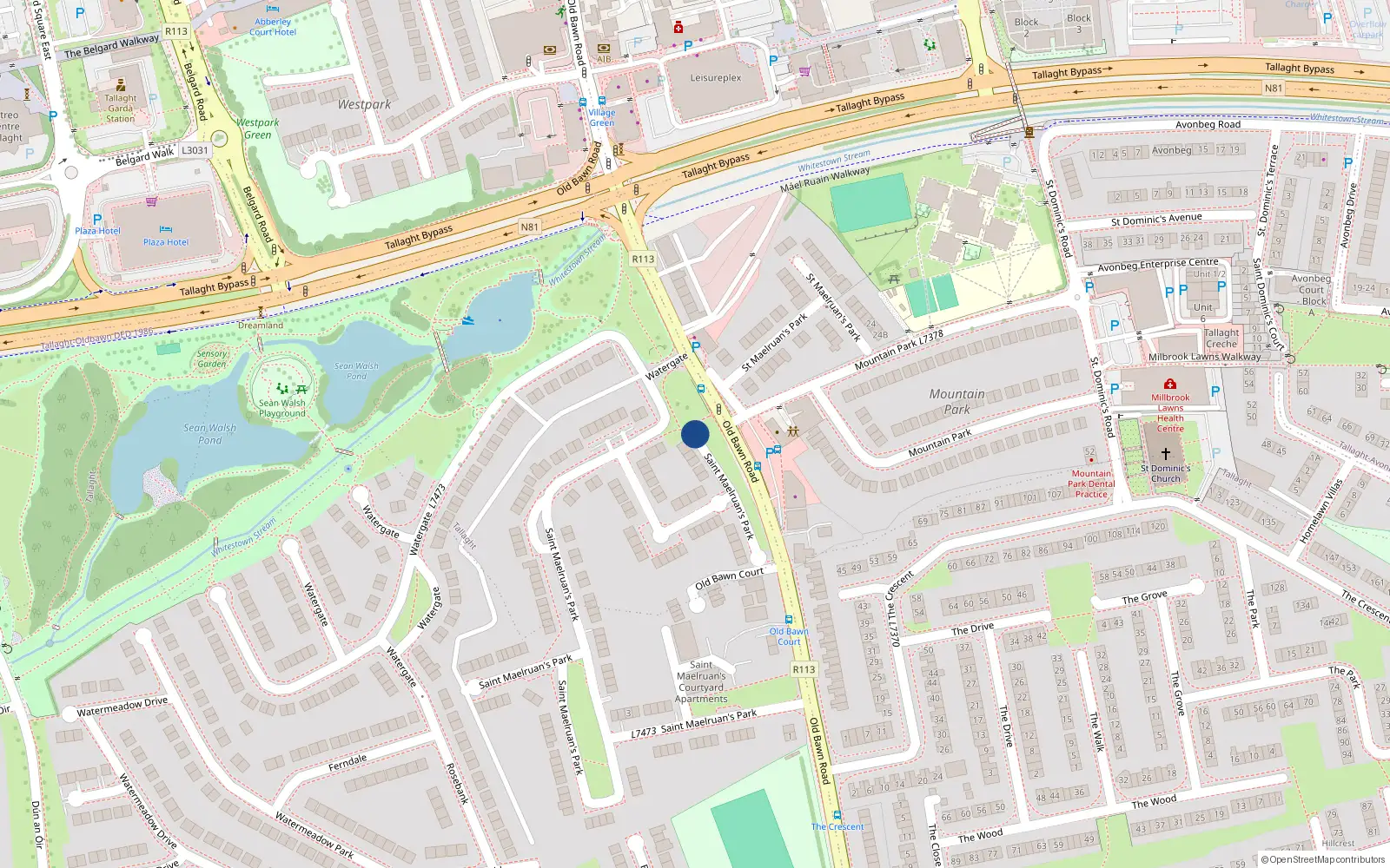Overhead map showing the location of 25 Dale Park Road, Aylesbury, Tallaght