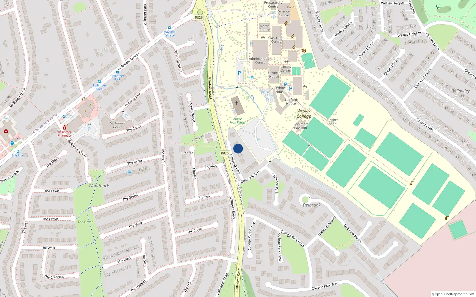 Overhead map showing the location of 25 Delbrook Park, Dublin 16