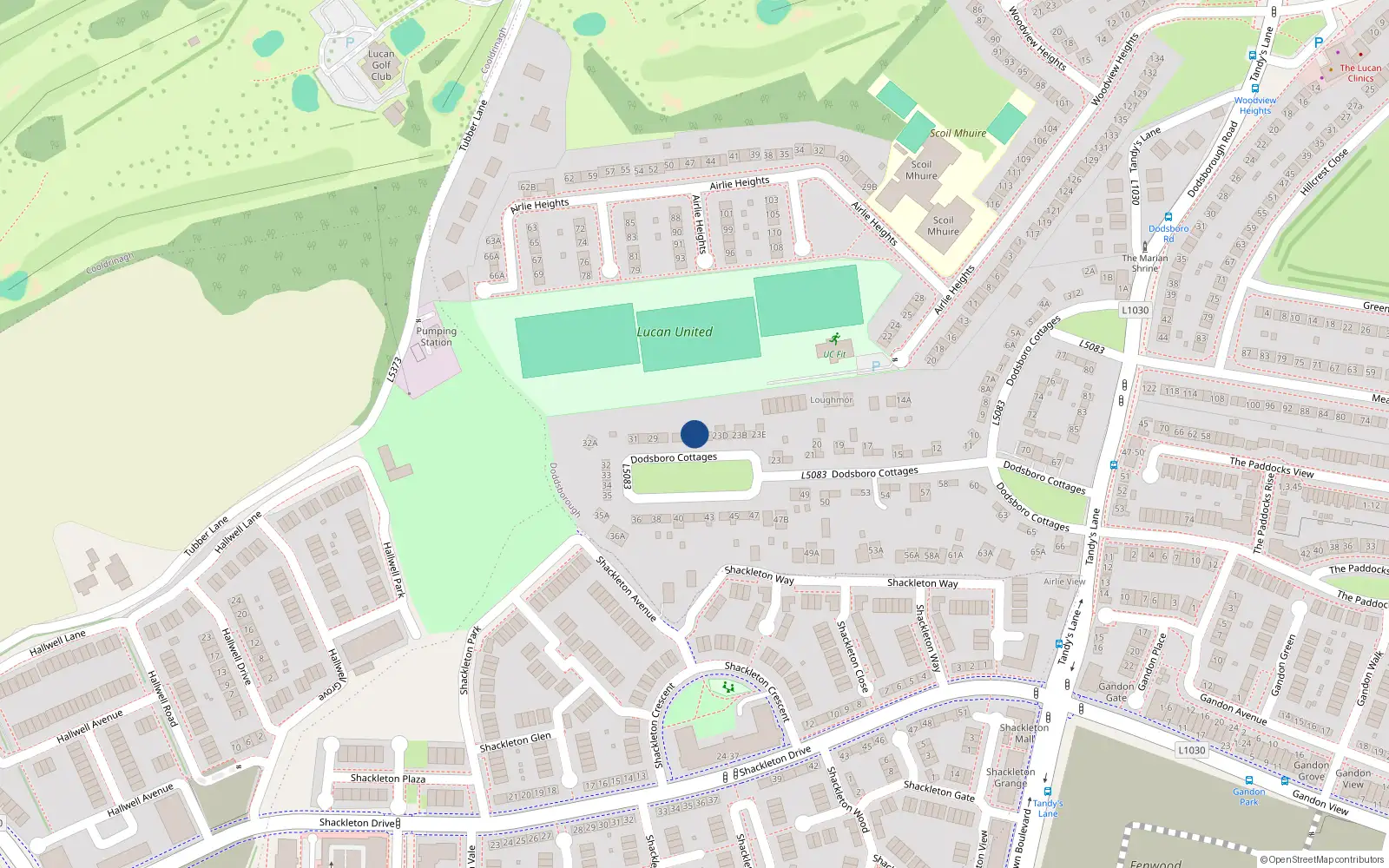 Overhead map showing the location of 25 Dodsborough Cottages, Lucan