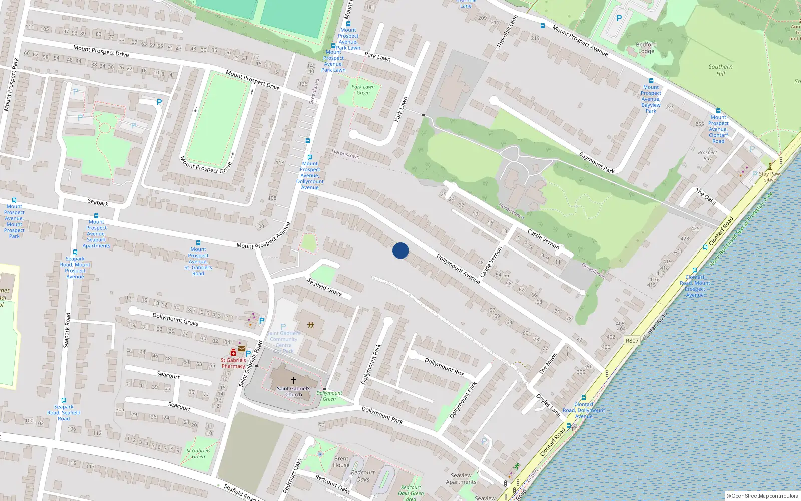 Overhead map showing the location of 25 Dollymount Avenue, Dublin 3