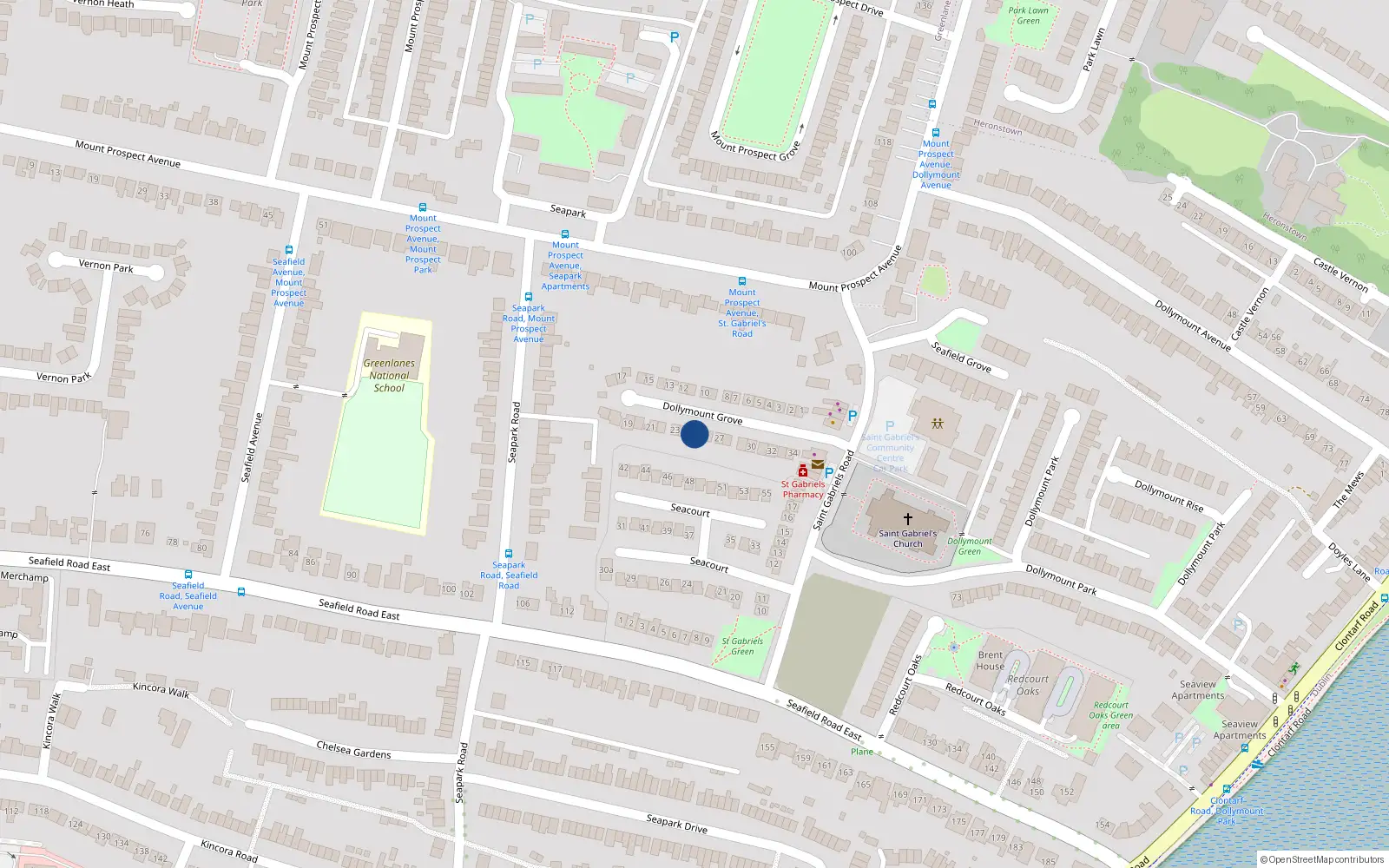 Overhead map showing the location of 25 Dollymount Grove, Dublin 3