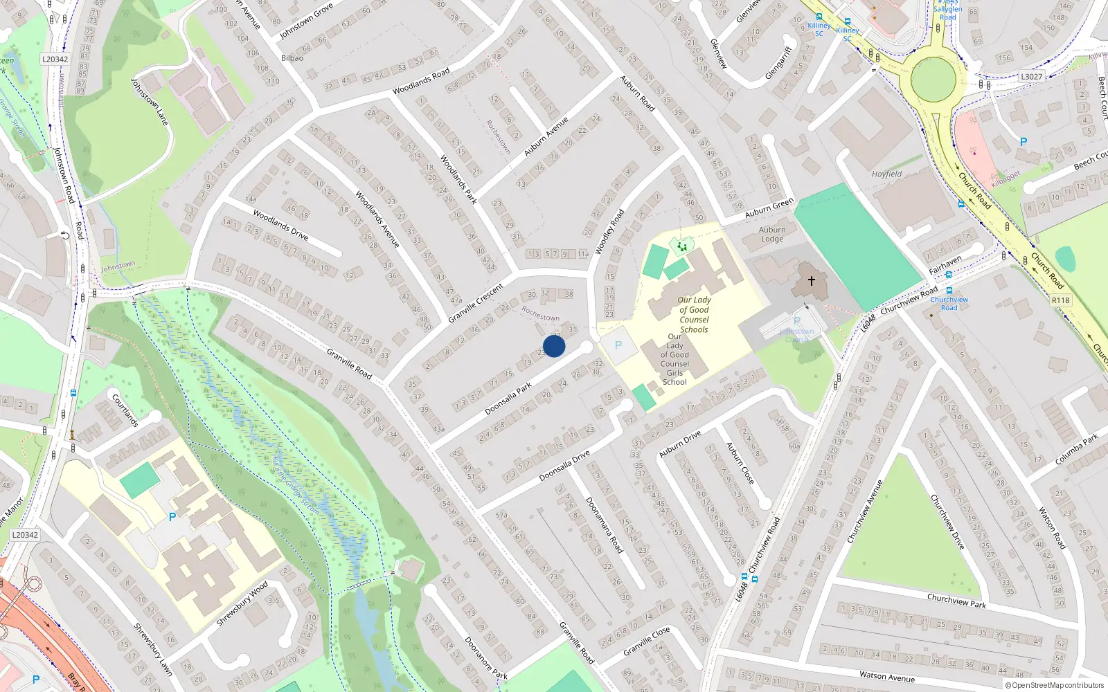 Overhead map showing the location of 25 Doonsalla Park, Glenageary, Co Dublin