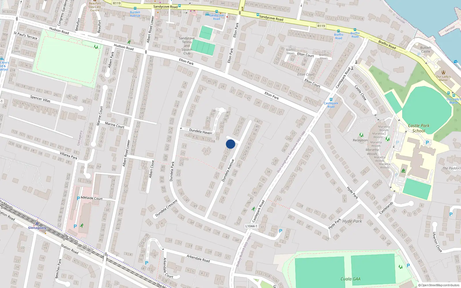 Overhead map showing the location of 25 Dundela Avenue, Dublin