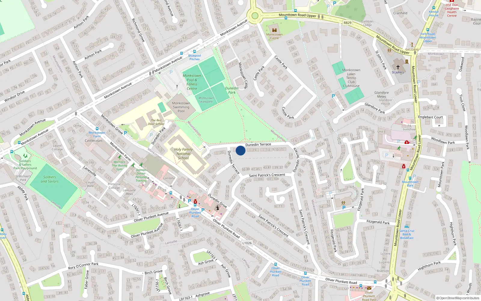 Overhead map showing the location of 25 Dunedin Terrace, Monkstown, Dublin