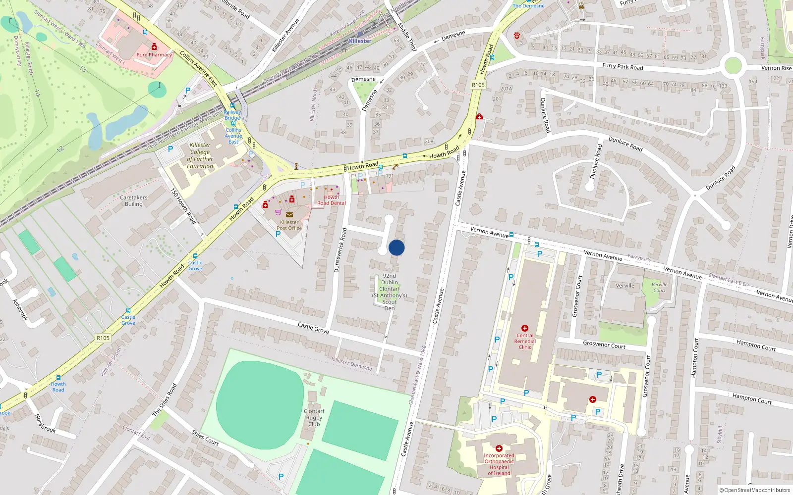 Overhead map showing the location of 25 Dunseverick Road, Dublin 3