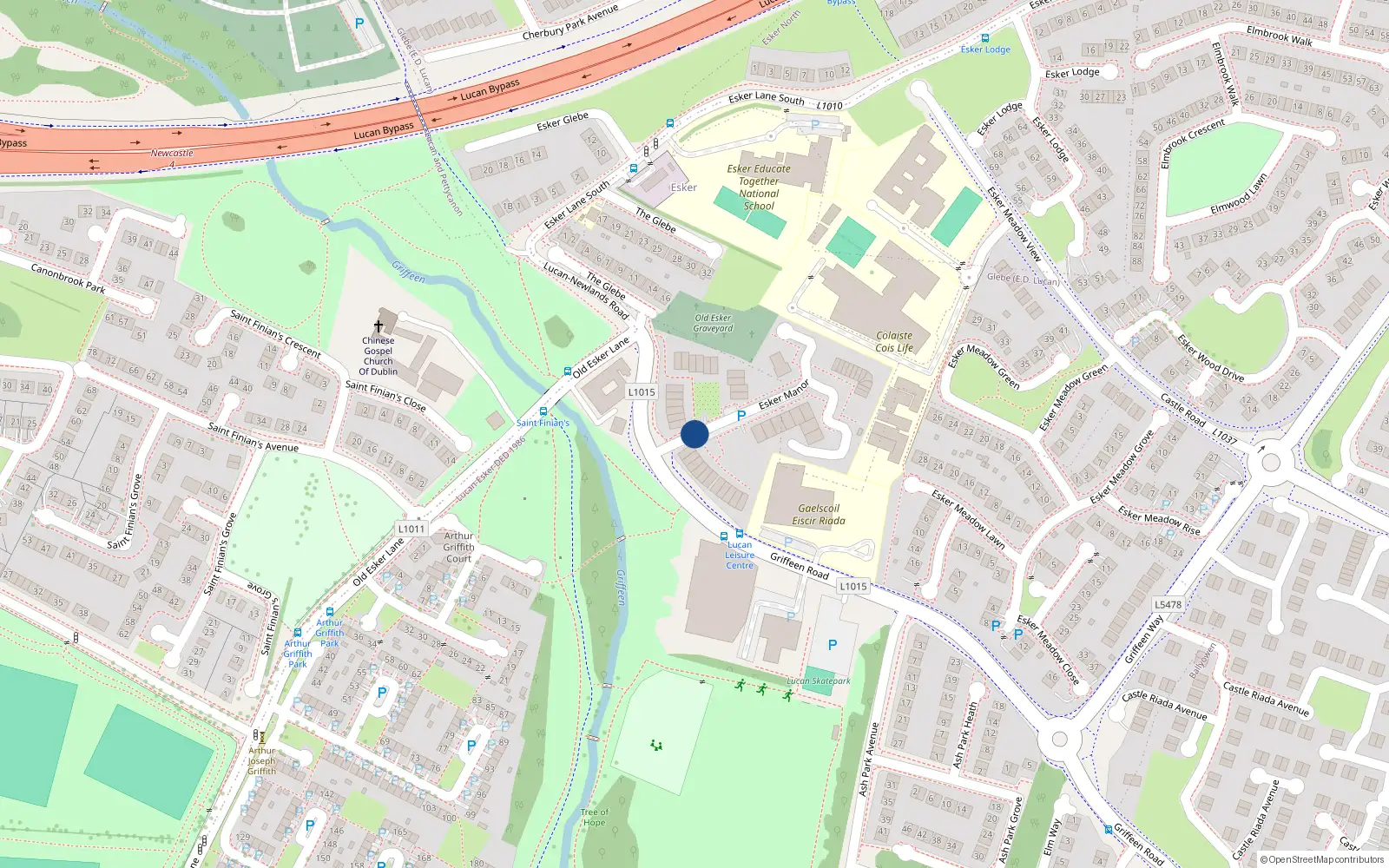 Overhead map showing the location of 25 Easker Manor, Lucan, Dublin