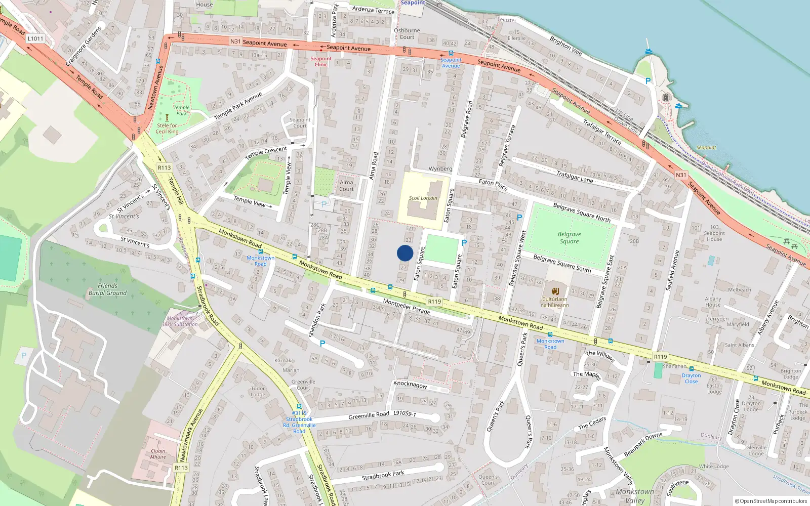 Overhead map showing the location of 25 Eaton Square, Blackrock