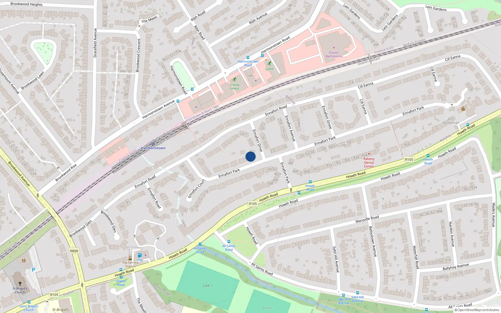 Overhead map showing the location of 25 Ennafort Park, Dublin 5