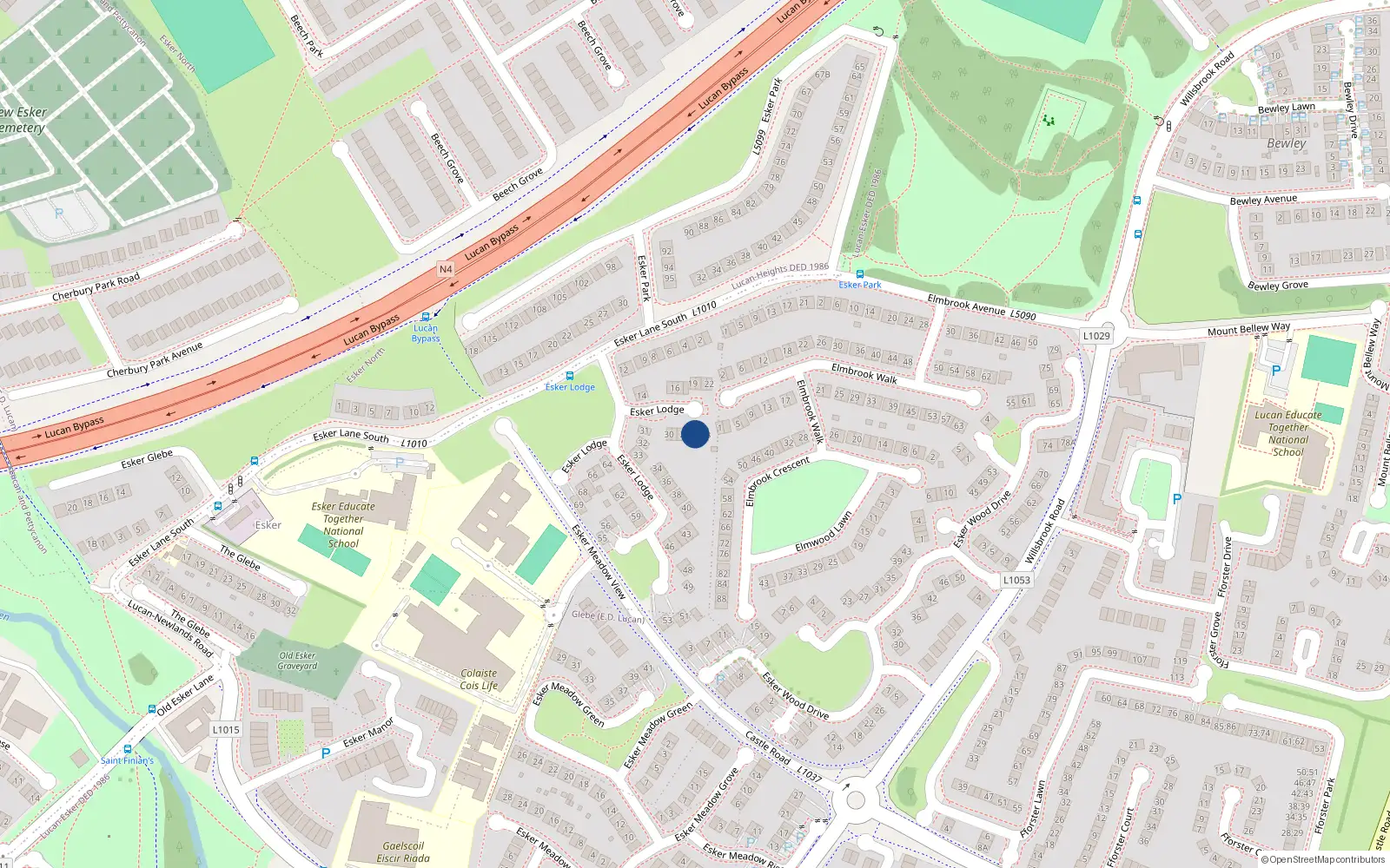 Overhead map showing the location of 25 Esker Lodge, Lucan, Dublin