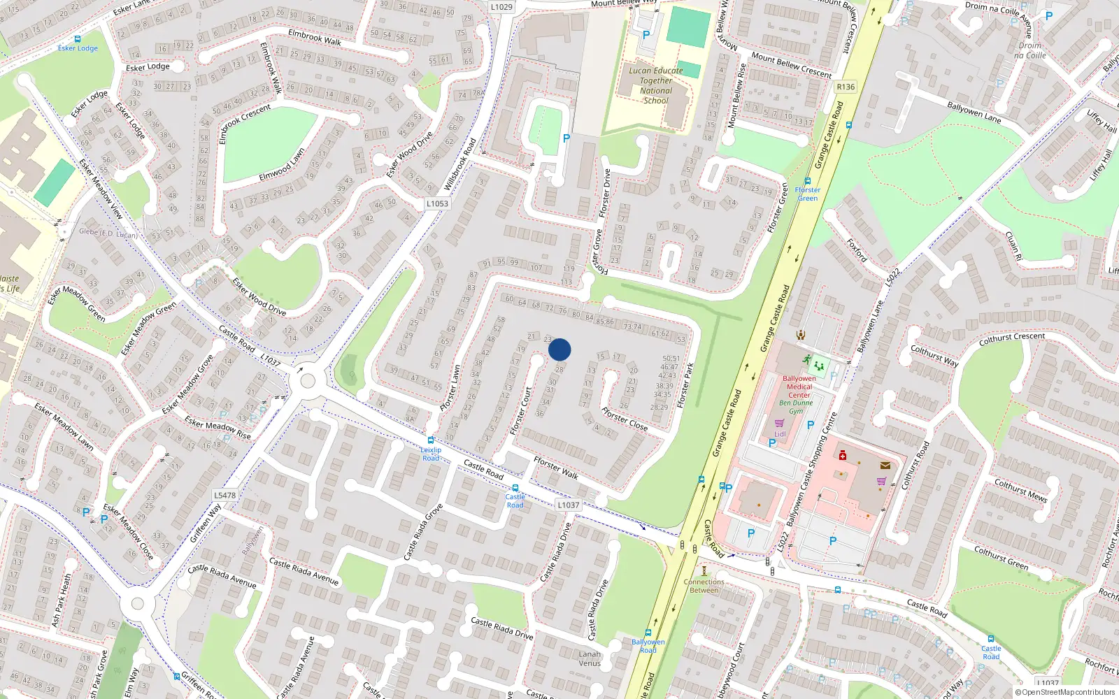 Overhead map showing the location of 25 Fforster Court, Bally Dowd Manor, Lucan