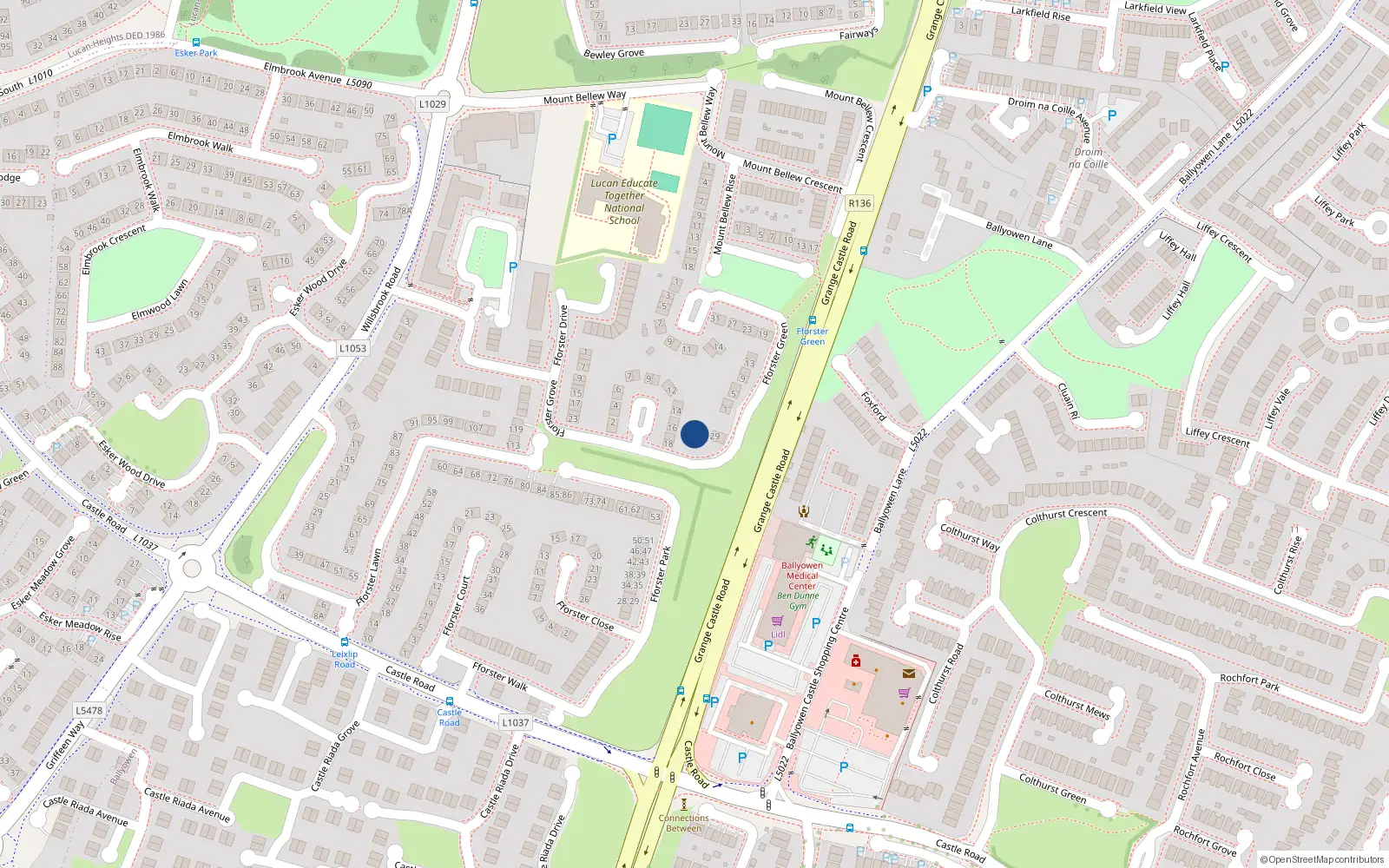 Overhead map showing the location of 25 Fforster Drive, Lucan