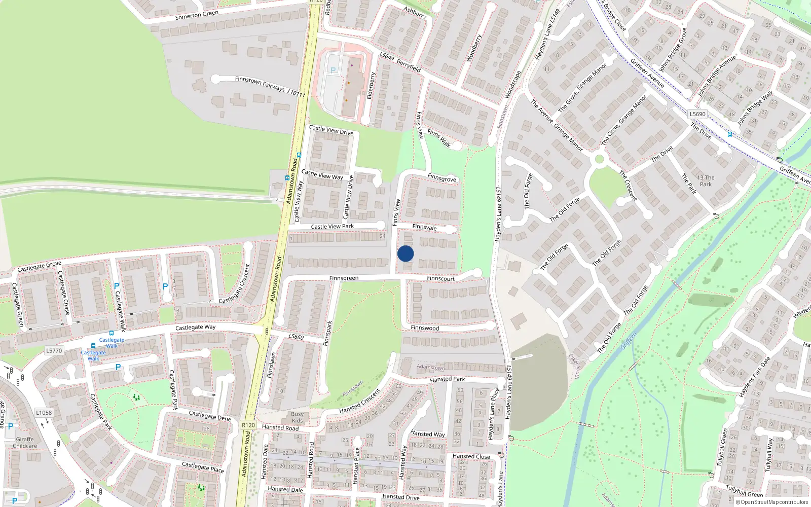 Overhead map showing the location of 25 Finnsview, Lucan