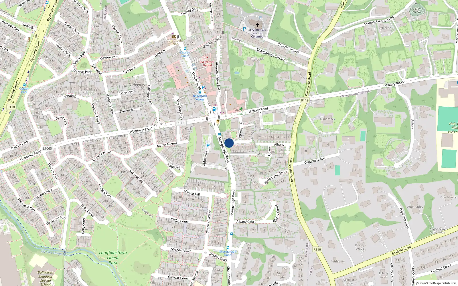 Overhead map showing the location of 25 Firgrove, Killiney