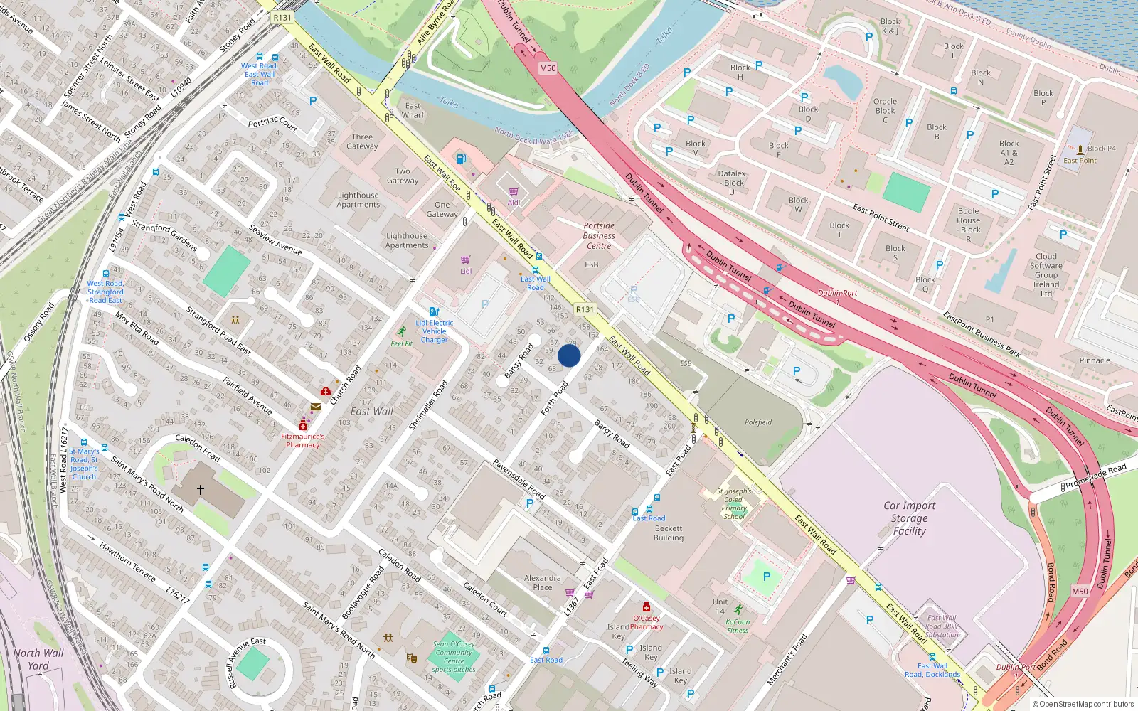 Overhead map showing the location of 25 Forth Road, East Wall, Dublin