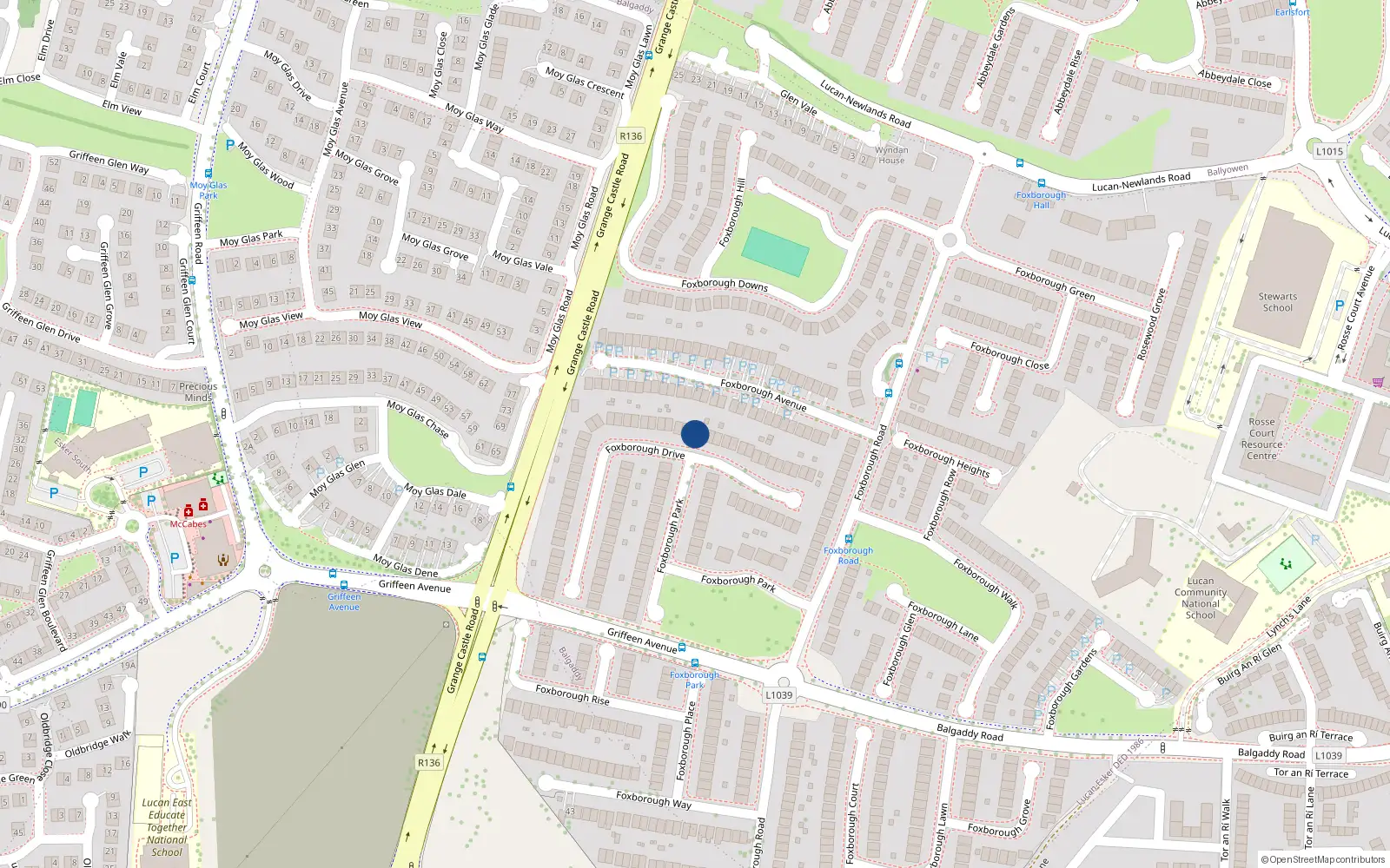Overhead map showing the location of 25 Foxborough Drive, Lucan
