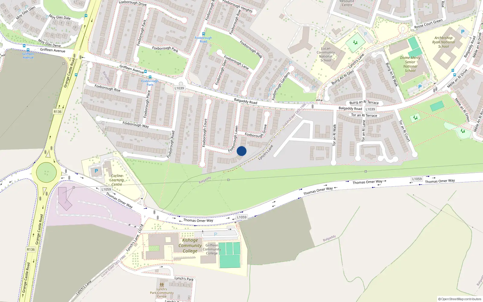 Overhead map showing the location of 25 Foxborough Lawn, Lucan