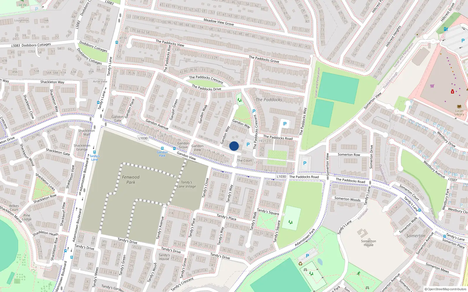 Overhead map showing the location of 25 Gandon Avenue, Lucan