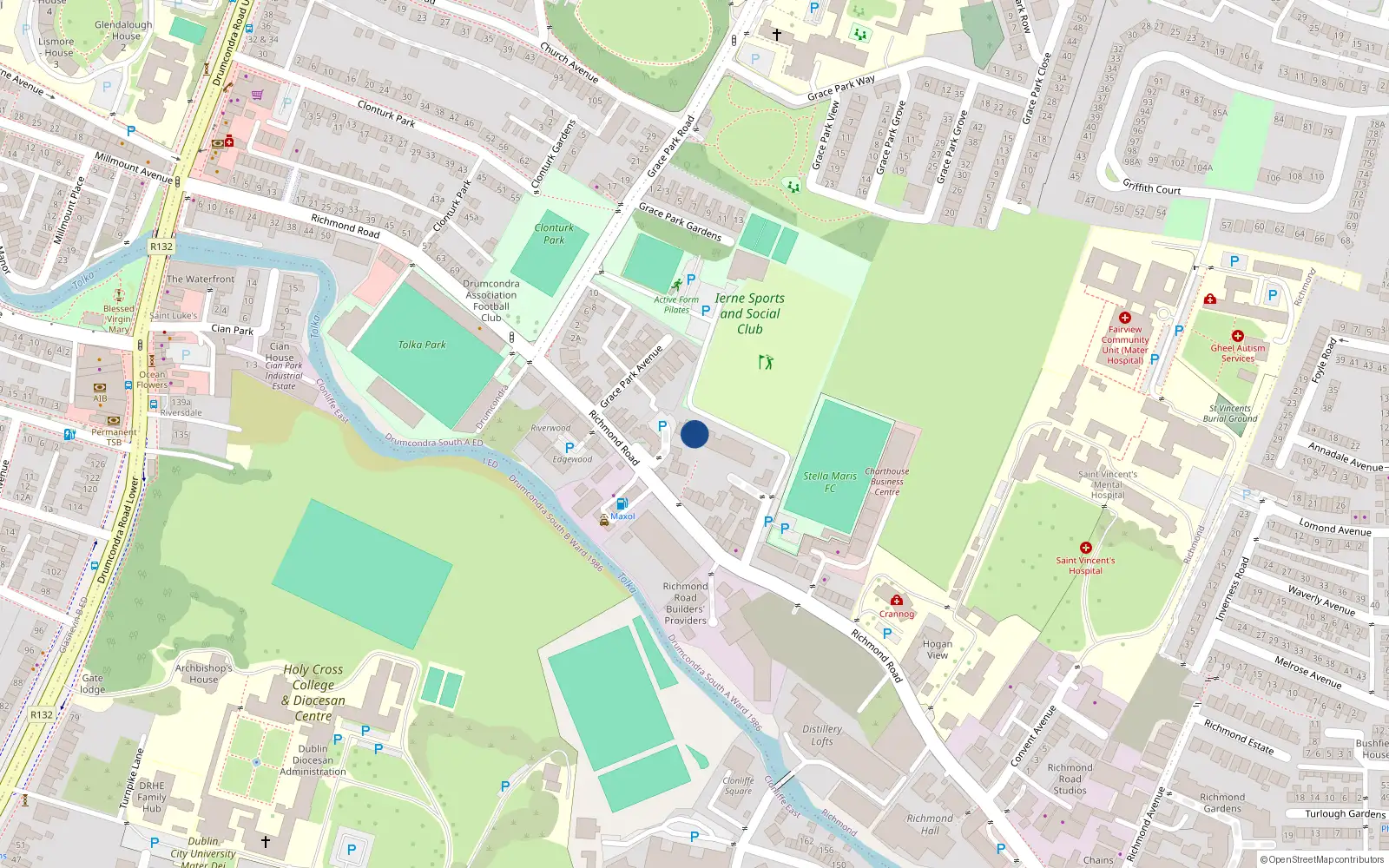 Overhead map showing the location of 25 Garden House Apt, Waterfall Avenue, Dublin 9