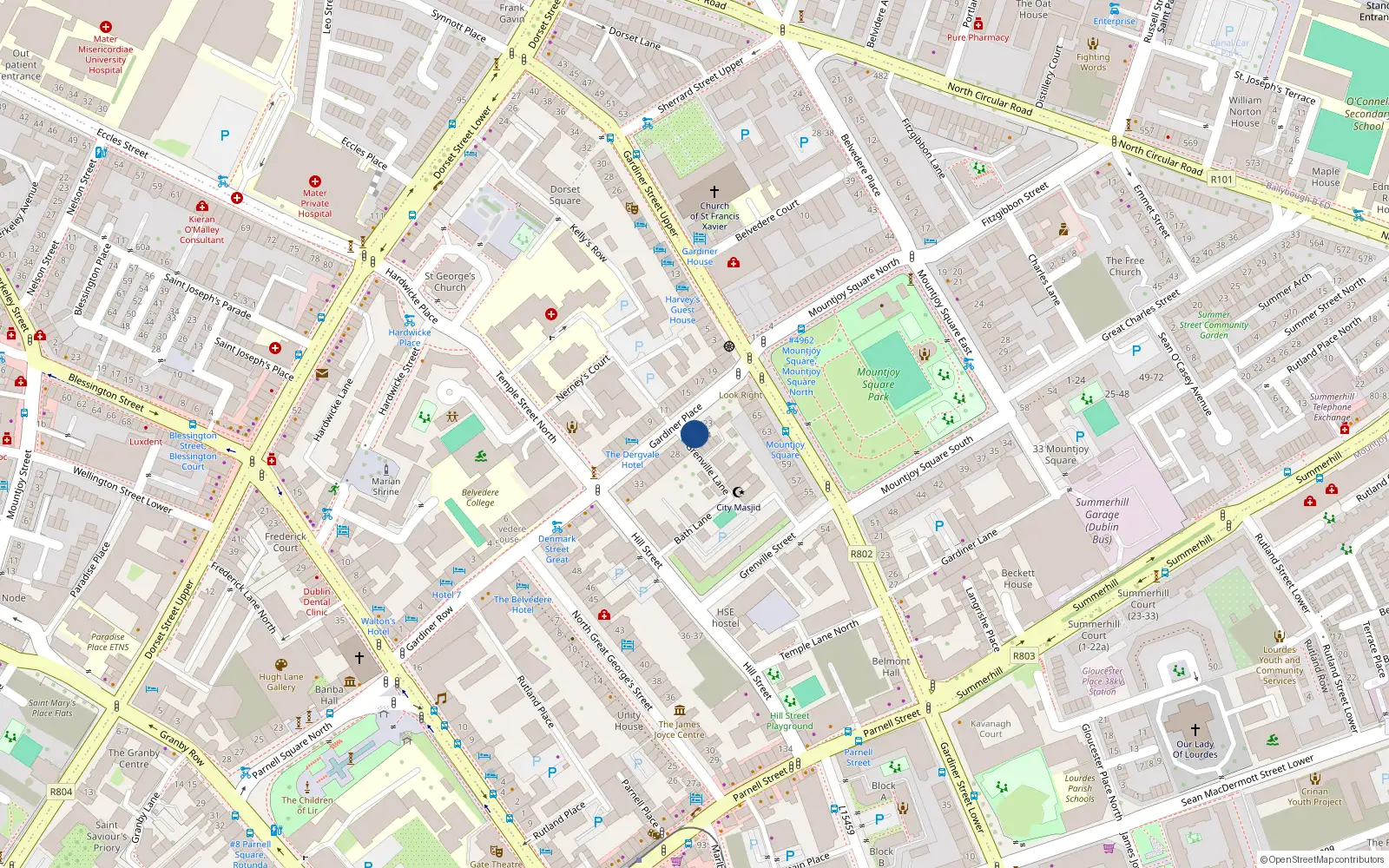 Overhead map showing the location of 25 Gardiner Place, Apt 2, Dublin 1