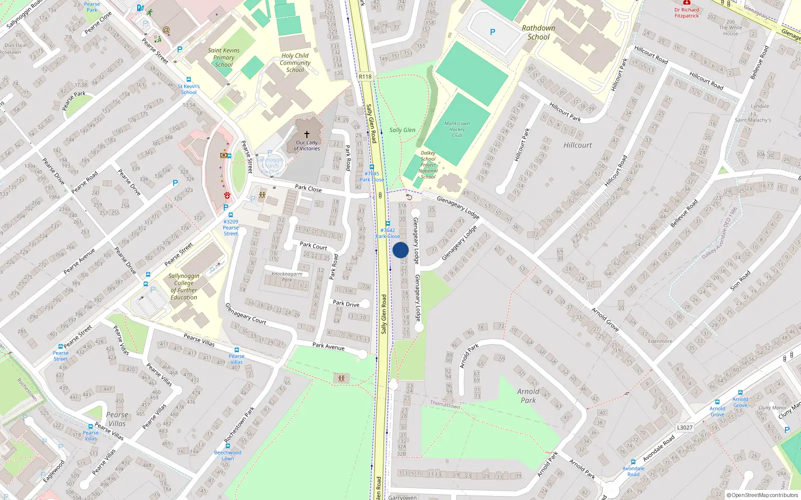 Overhead map showing the location of 25 Glenageary Lodge, Glenageary, Dublin