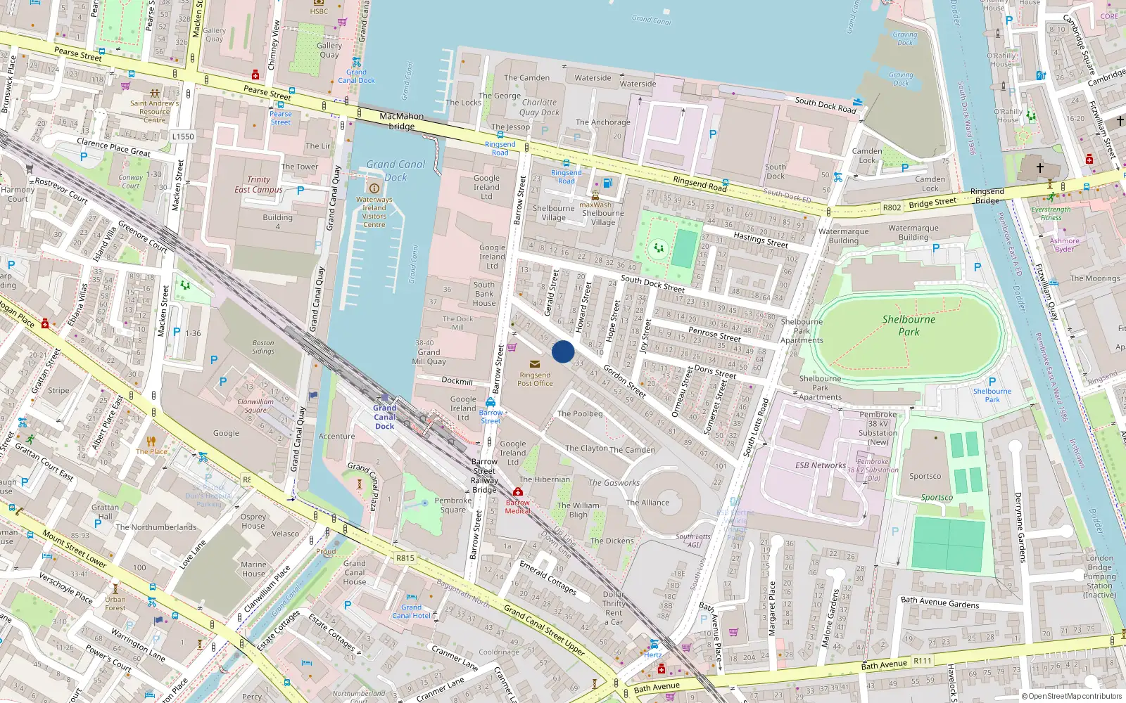 Overhead map showing the location of 25 Gordon Street, Dublin