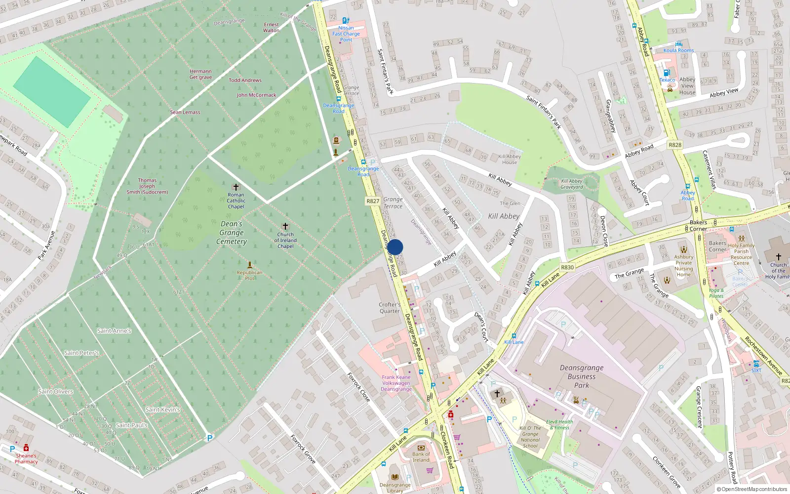 Overhead map showing the location of 25 Grange Terrace, Deansgrange, Dublin