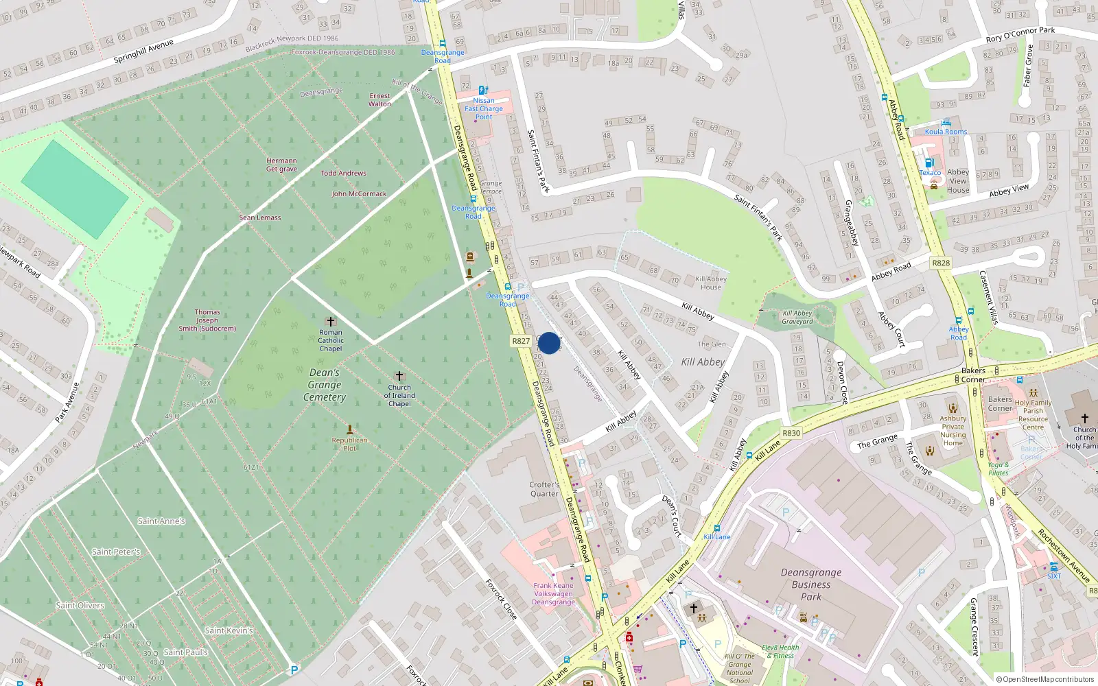 Overhead map showing the location of 25 Grange Terrace, Deansgrange