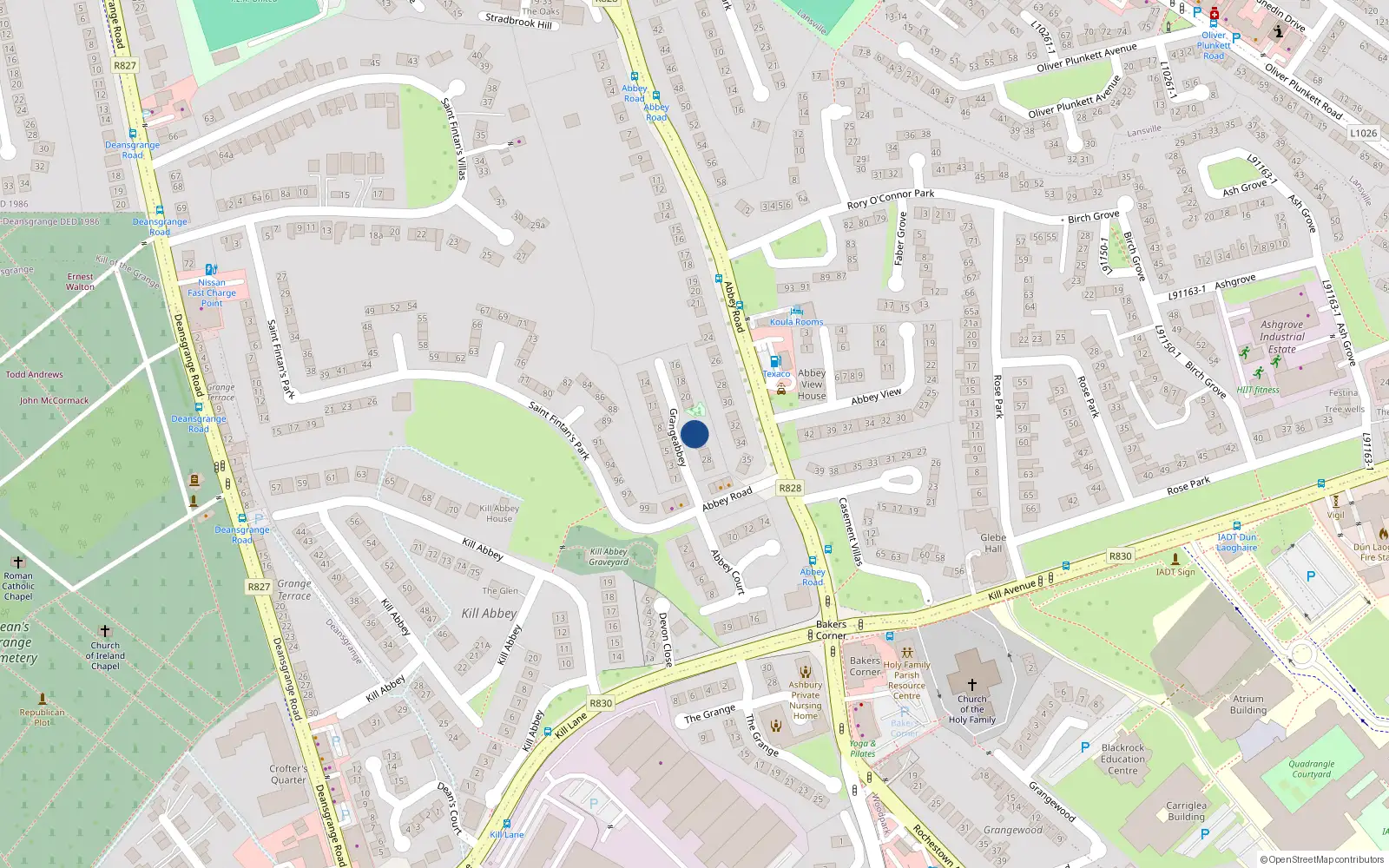 Overhead map showing the location of 25 Grangeabbey, Blackrock