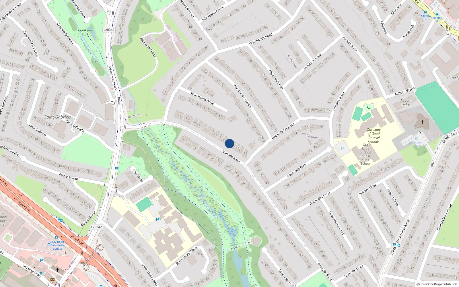 Overhead map showing the location of 25 Granville Road, Dublin