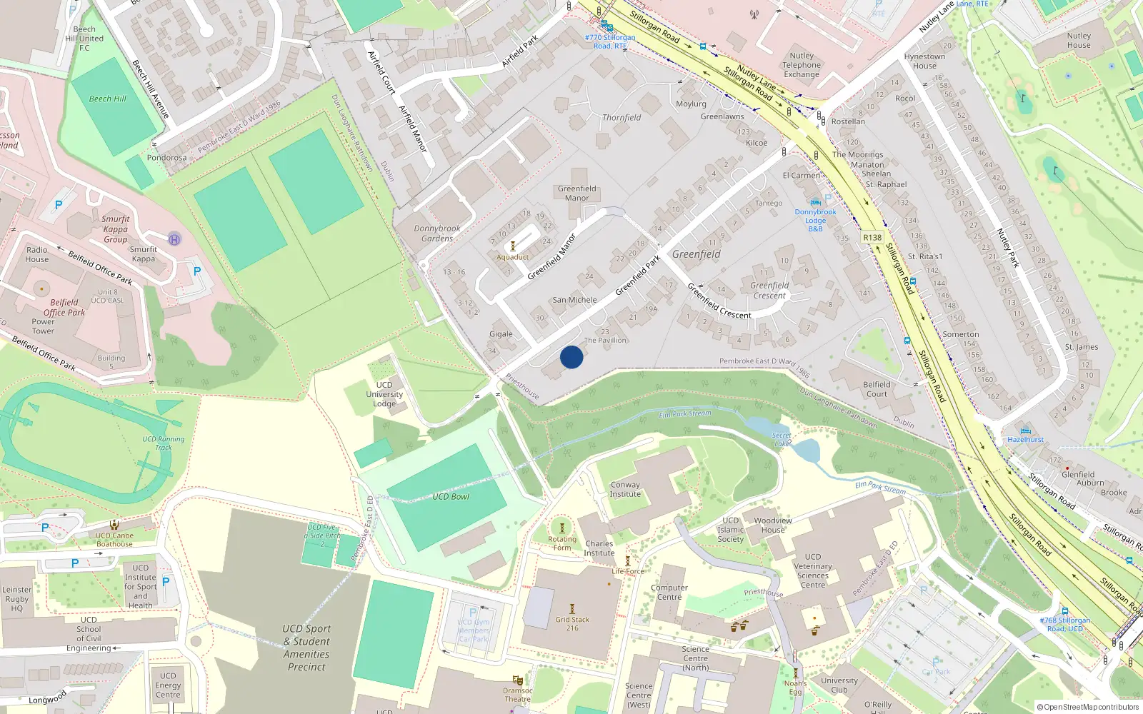 Overhead map showing the location of 25 Greenfield Park, Priesthouse