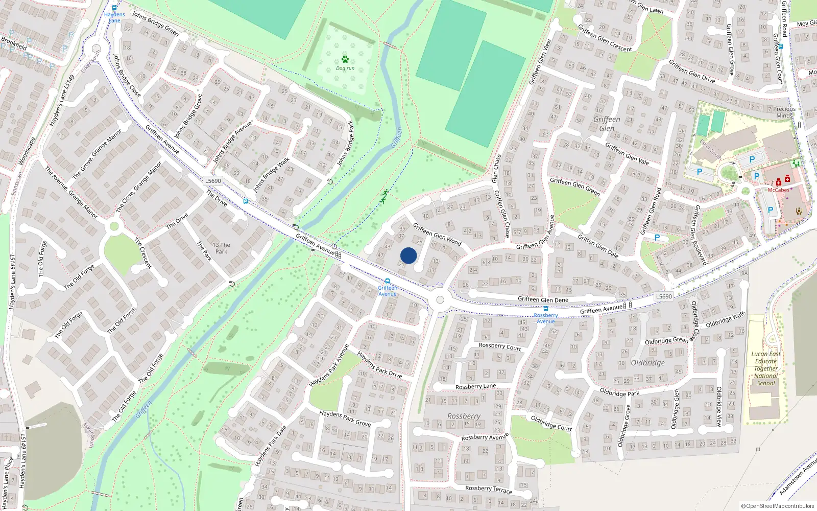 Overhead map showing the location of 25 Griffeen Glen Wood, Lucan