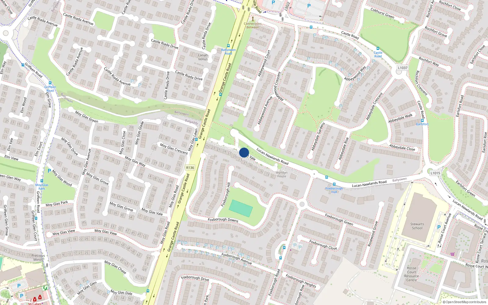Overhead map showing the location of 25 Glen Vale, Lucan