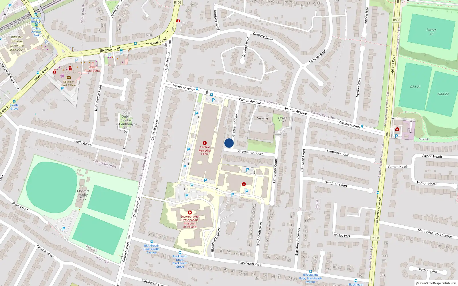 Overhead map showing the location of 25 Grosvenor Court, Dublin 3