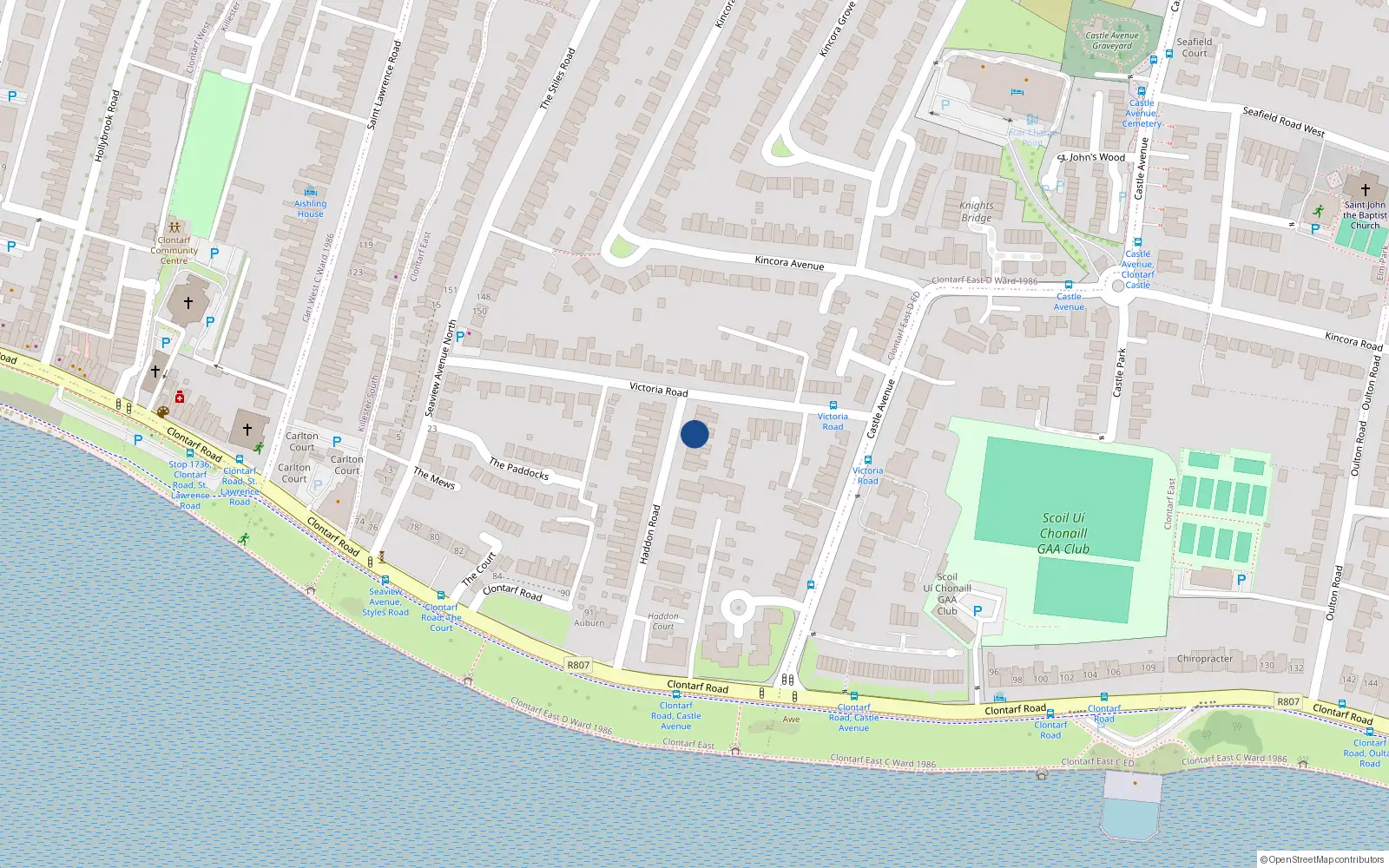 Overhead map showing the location of 25 Haddon Road, Dublin 3
