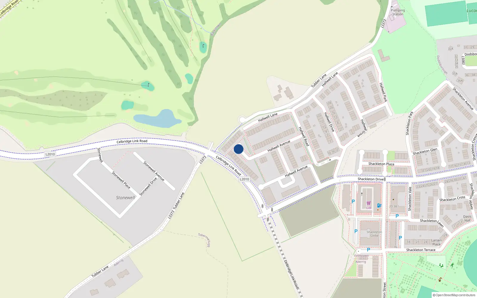 Overhead map showing the location of 25 Hallwell Green, Tobermaclugg