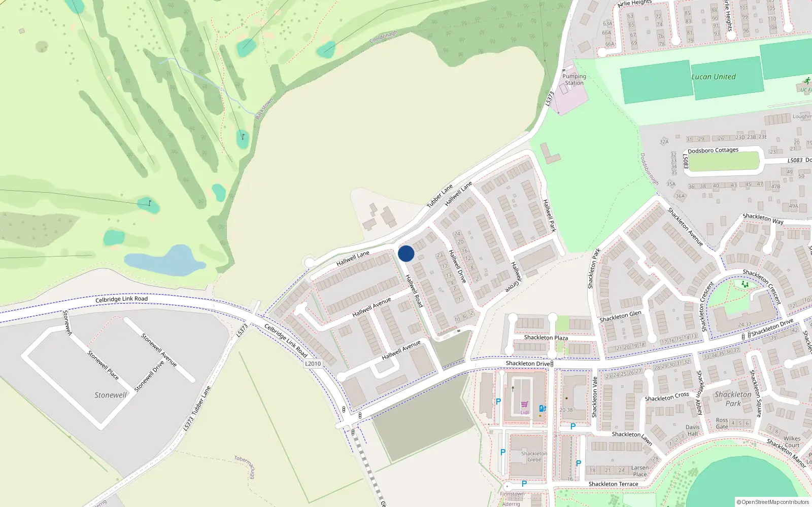 Overhead map showing the location of 25 Hallwell Lane, Lucan