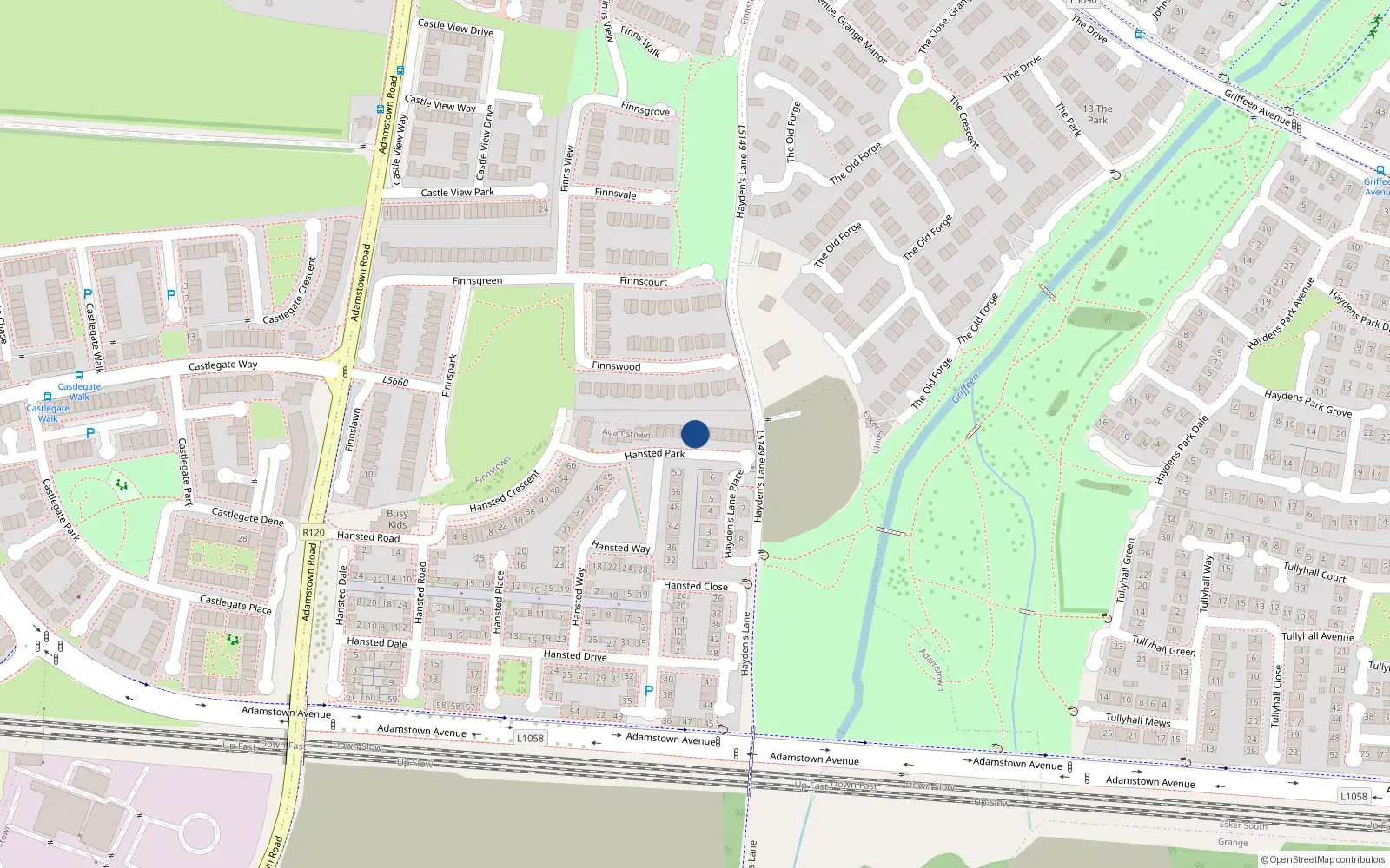 Overhead map showing the location of 25 Hansted Park, Newcastle Road, Lucan