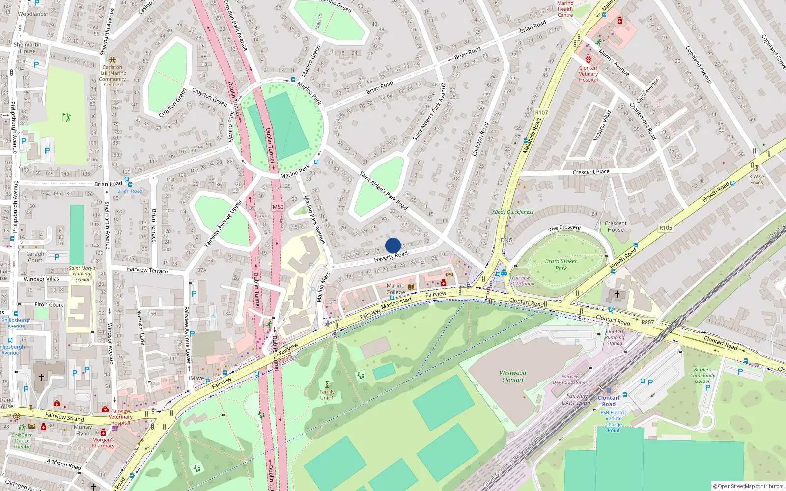Overhead map showing the location of 25 Haverty Road, Dublin 3