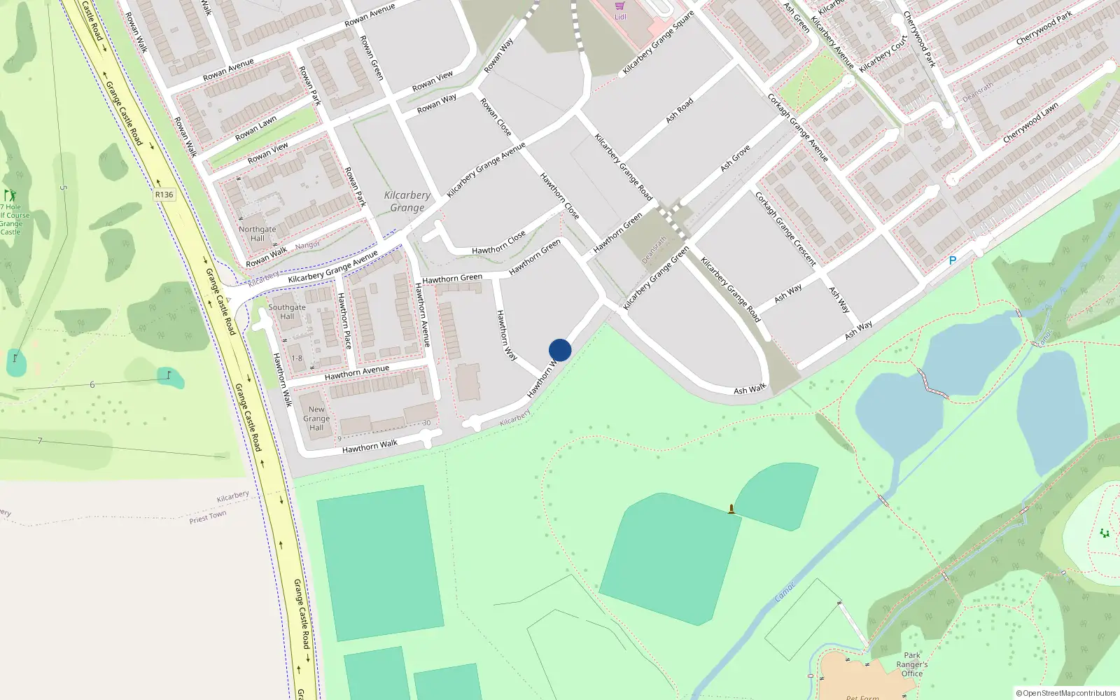 Overhead map showing the location of 25 Hawthorn Way, Clondalkin