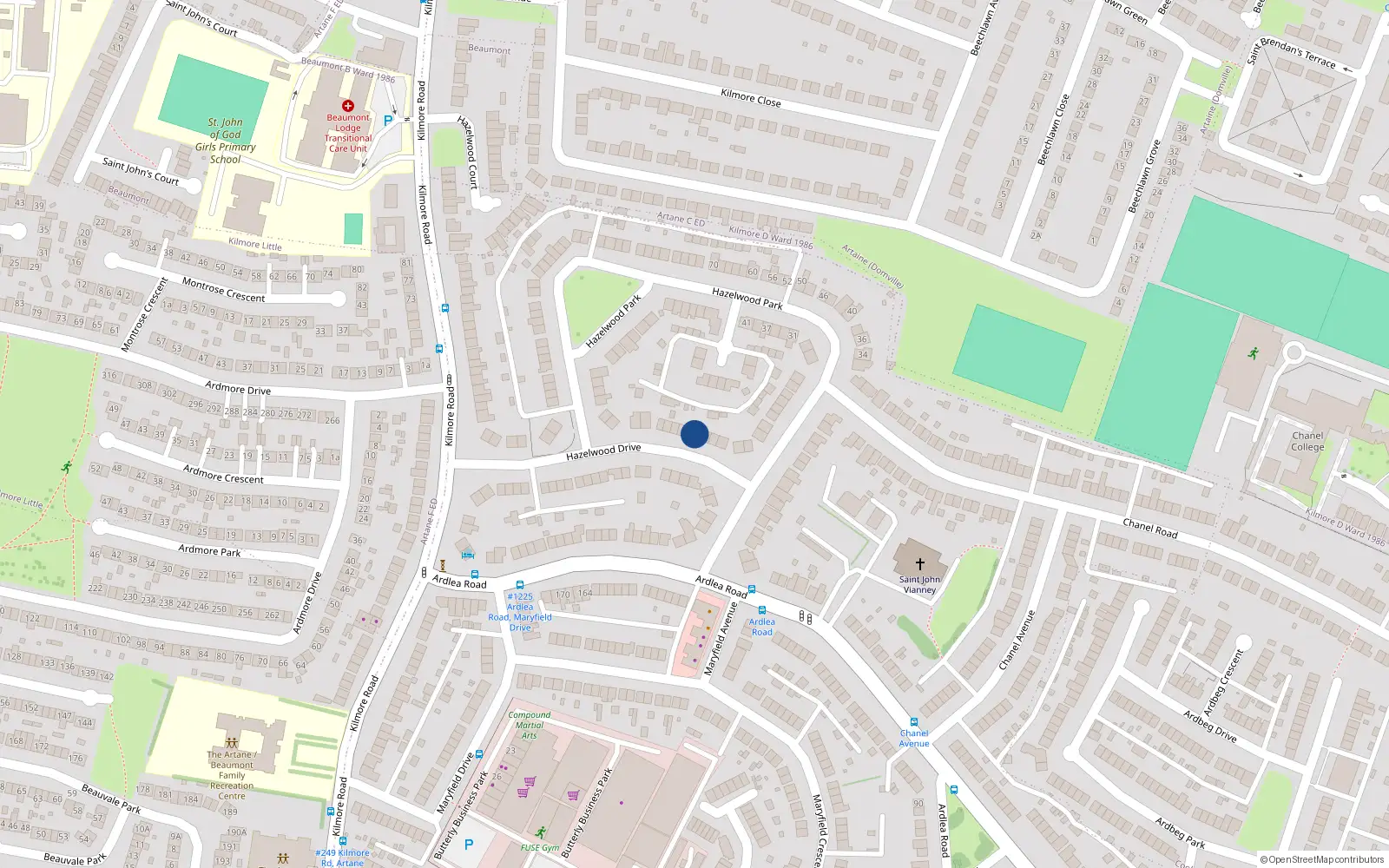 Overhead map showing the location of 25 Hazelwood Drive, Artane, Dublin 5