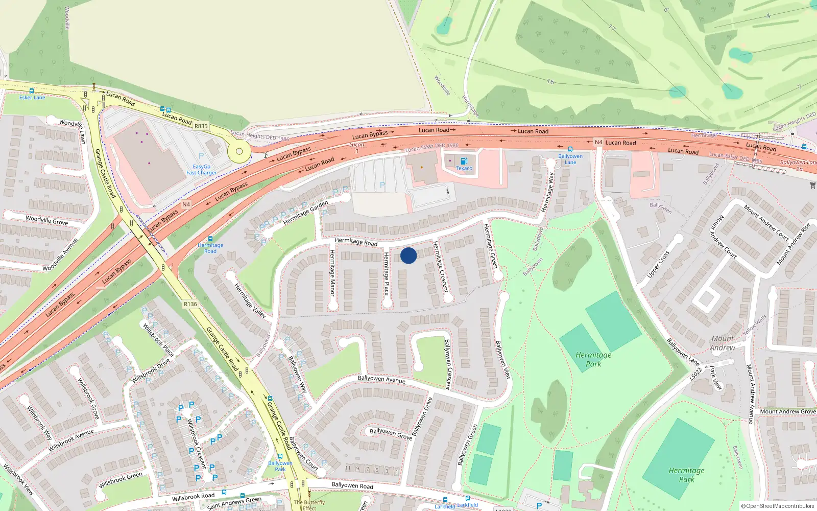 Overhead map showing the location of 25 Hermitage Road, Lucan, Dublin