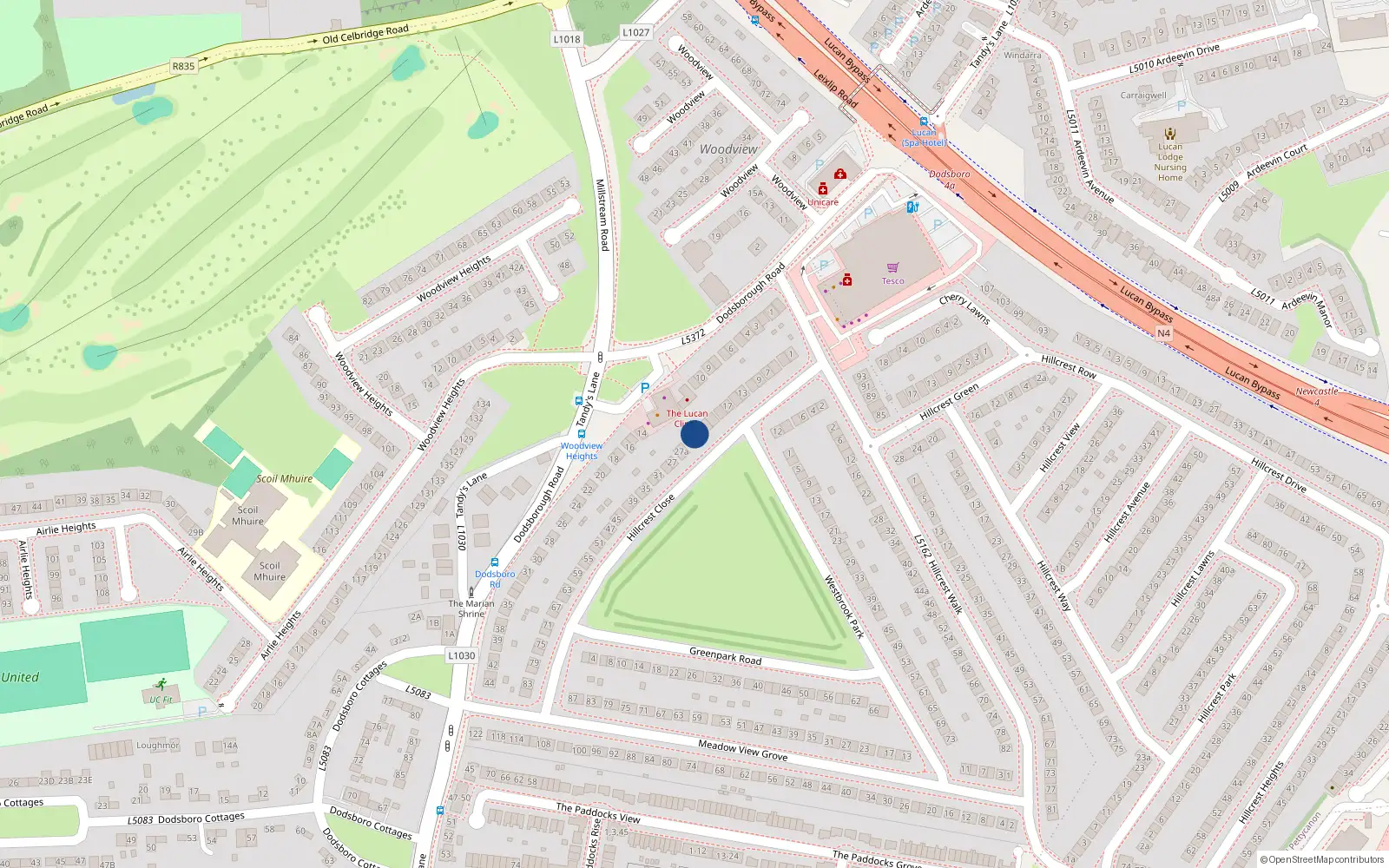 Overhead map showing the location of 25 Hillcrest Close, Lucan