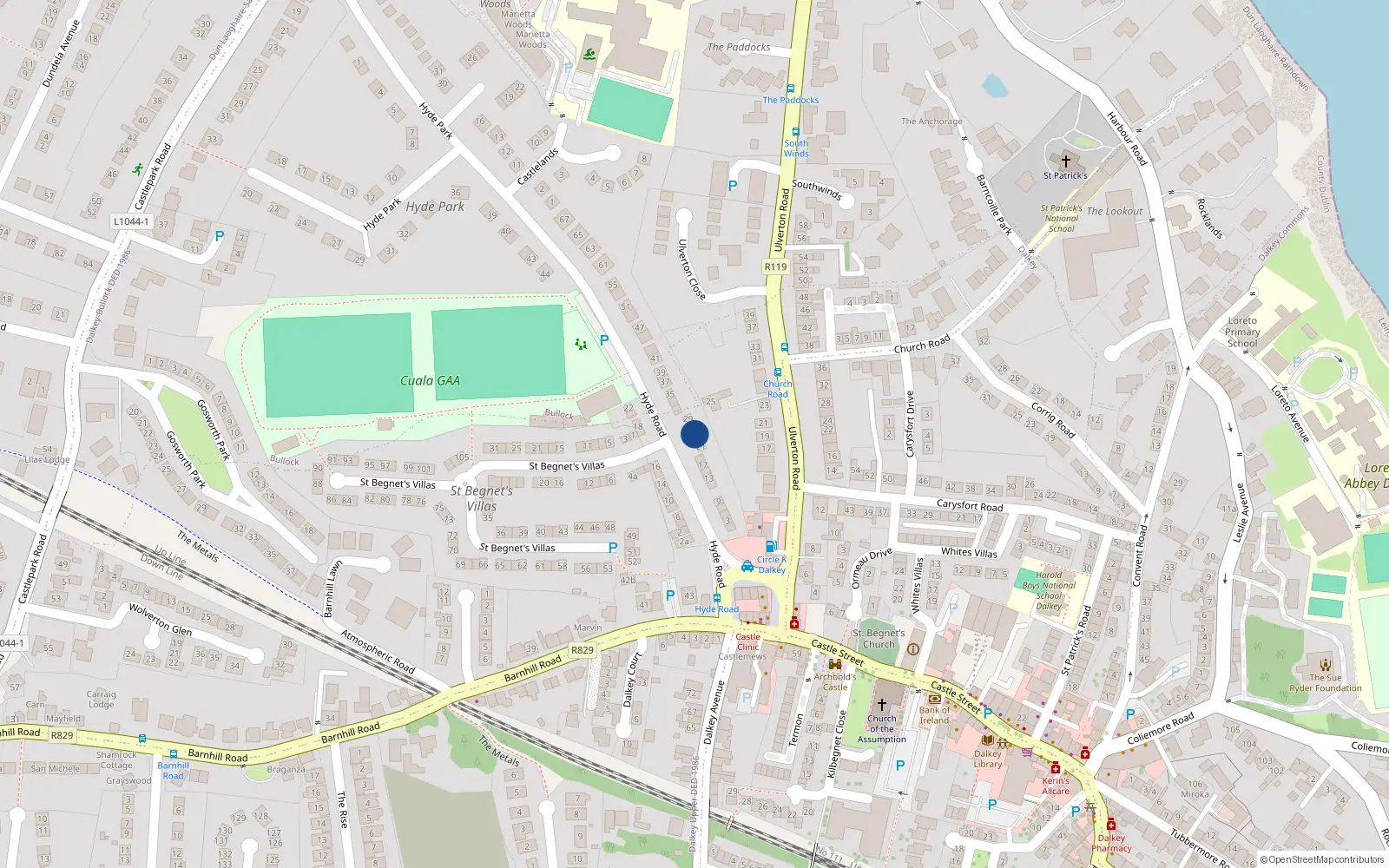 Overhead map showing the location of 25 Hyde Road, Co Dublin