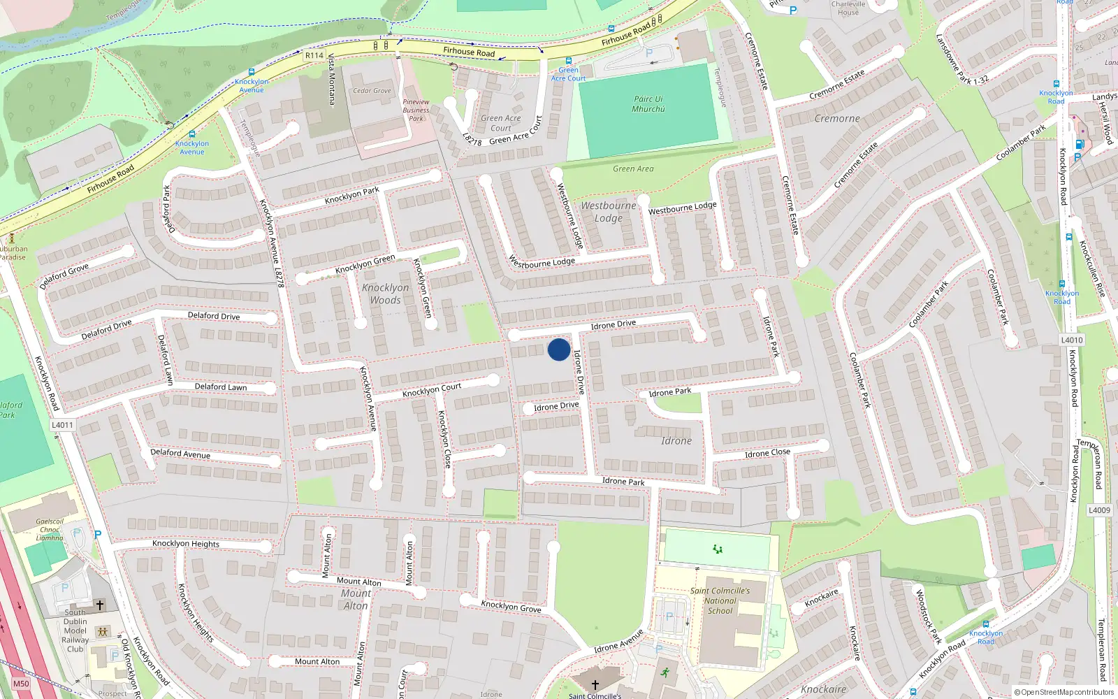 Overhead map showing the location of 25 Idrone Drive, Dublin 16