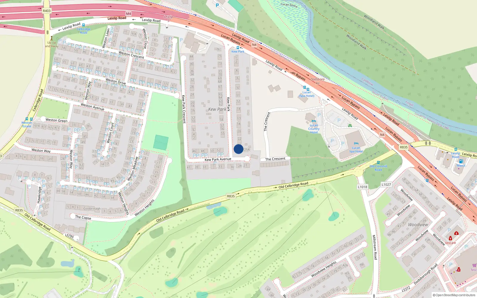 Overhead map showing the location of 25 Kew Park, Lucan