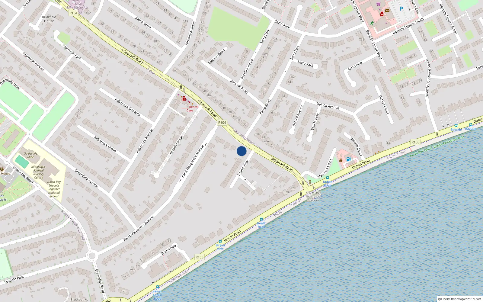 Overhead map showing the location of 25 Kilbarrack Road, Raheny, Dublin 5