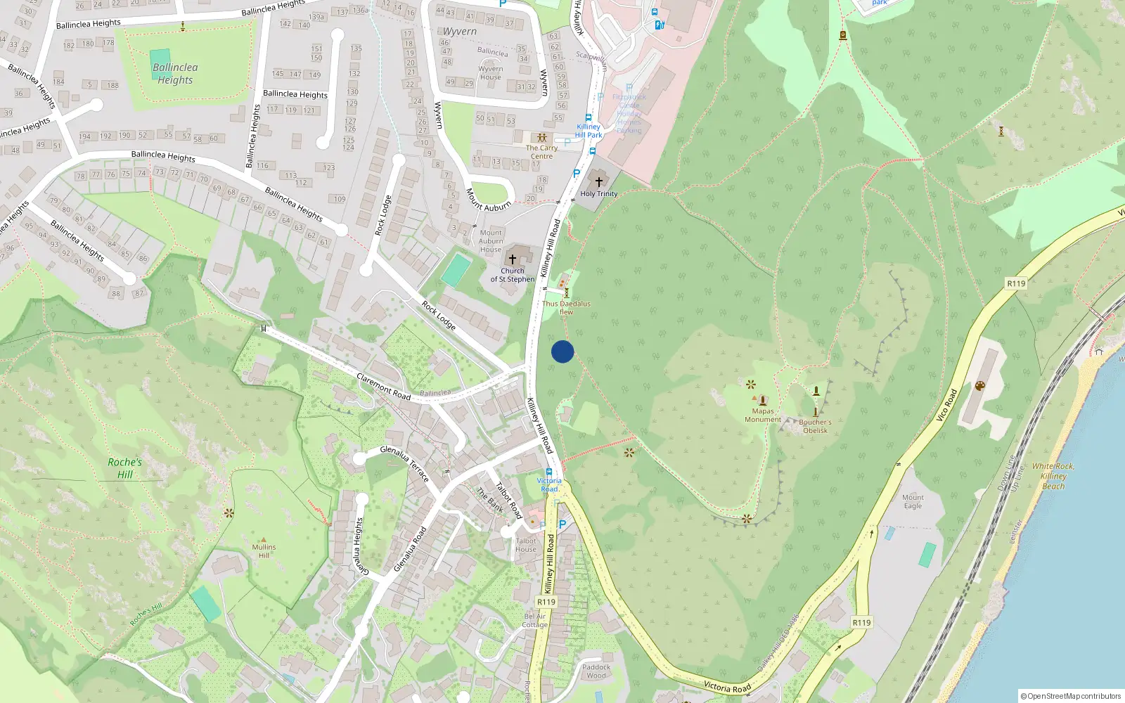 Overhead map showing the location of 25 Killiney Hill Road, Killiney