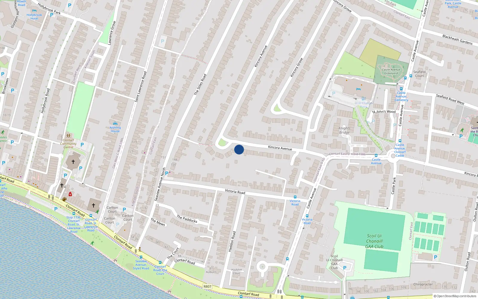 Overhead map showing the location of 25 Kincora Avenue, Dublin 3